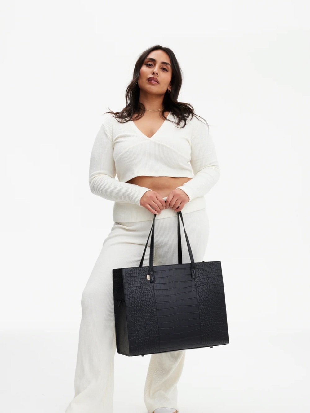 Women’s Black Croc-Embossed Tote with Shoulder Strap - Picture 5 of 5